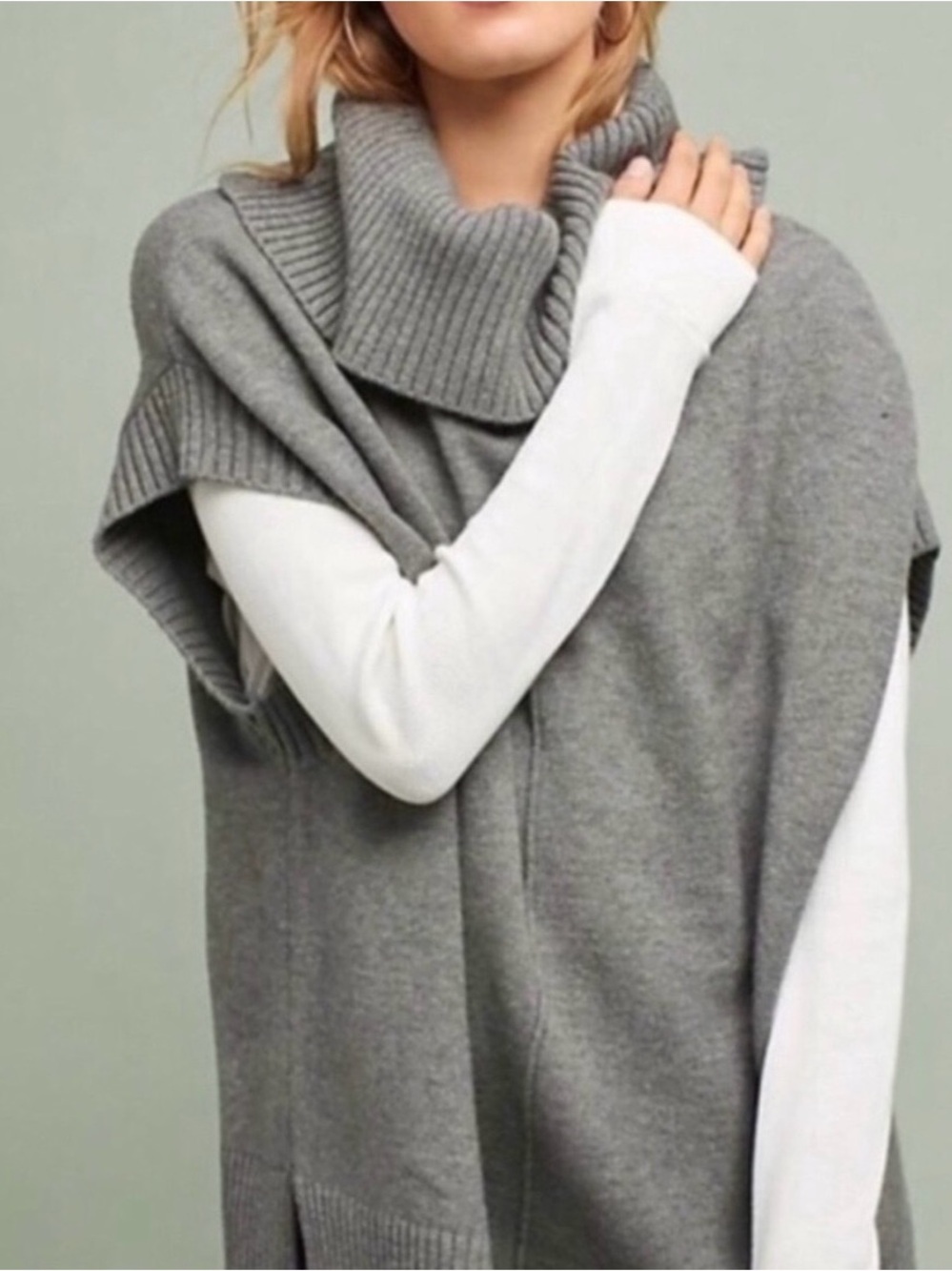 Moth ~ Anthropologie Gray Ribbed Cowl Neck Oversized Sleeveless Sweater